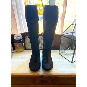Black Slouchy Round Toe Knee High Boots